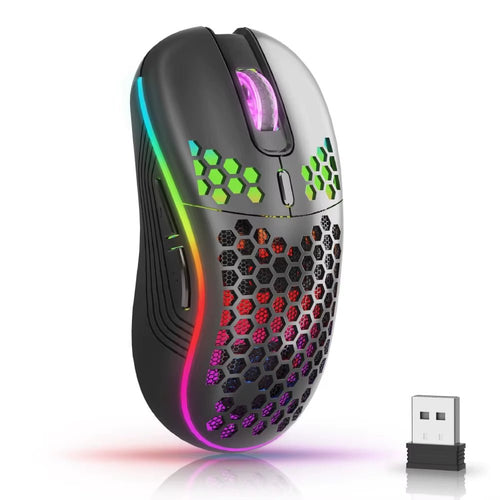 2.4G Wireless Mouse with RGB Backlit 6-Button 3-Speed DPI Type C Rechargeable Ergonomic Honeycomb Design Gaming Mouse - bys-store-3044800-396219