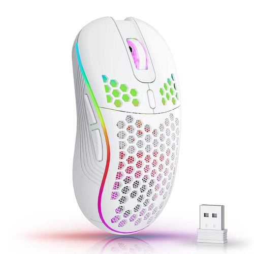 2.4G Wireless Mouse with RGB Backlit 6-Button 3-Speed DPI Type C Rechargeable Ergonomic Honeycomb Design Gaming Mouse - bys-store-3044800-396219
