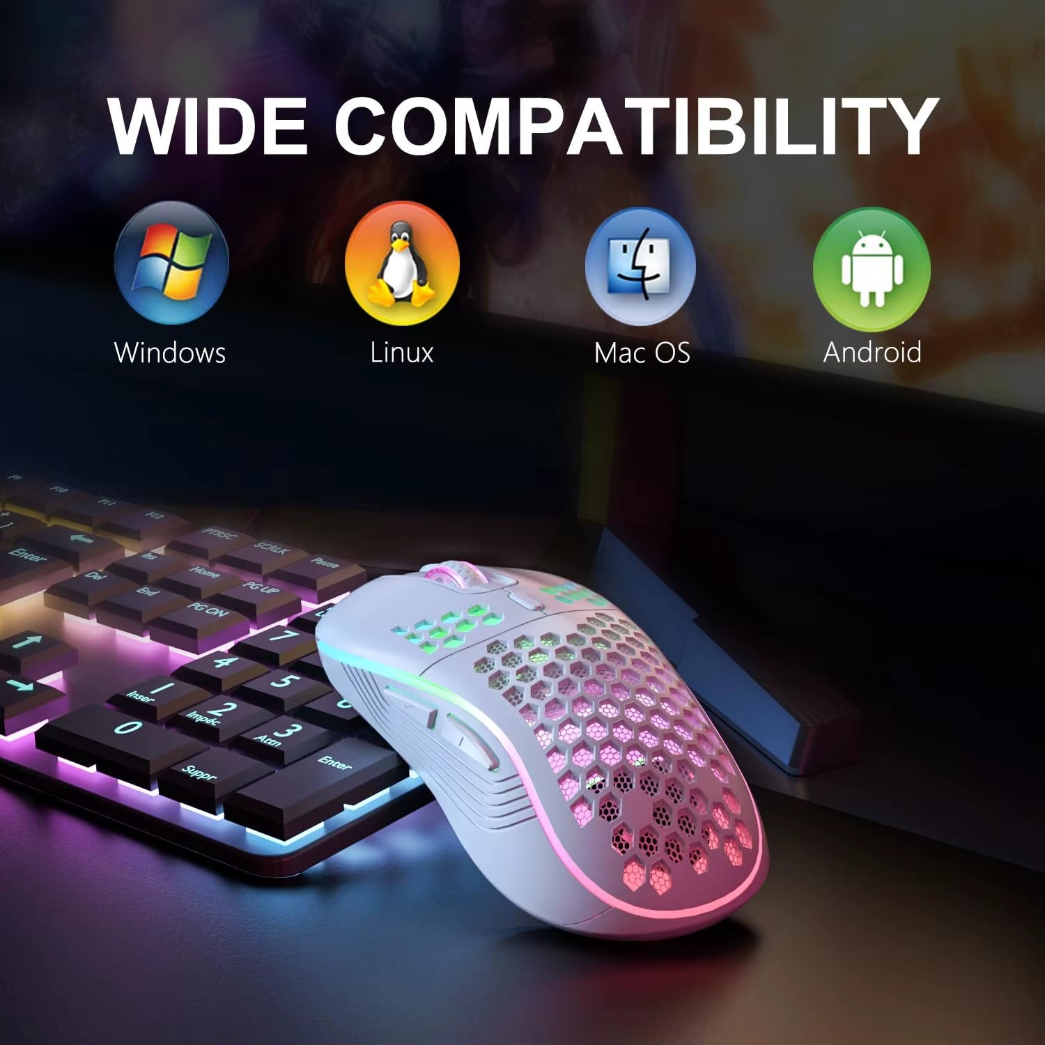 2.4G Wireless Mouse with RGB Backlit 6-Button 3-Speed DPI Type C Rechargeable Ergonomic Honeycomb Design Gaming Mouse - bys-store-3044800-396219